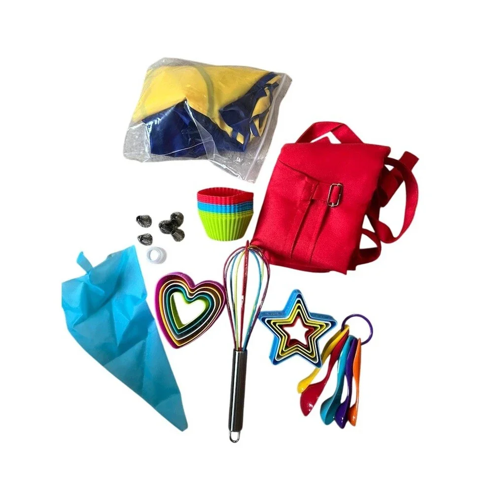 Kids Baking & Cooking Pretend Play Set Red Apron Chef Hat Whisk & Tools